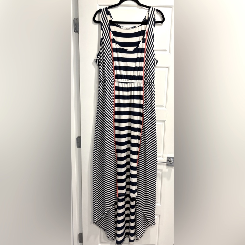 Maurices Striped Long Maxi Dress Womens 1X Coastal Nautical Cruise Summer Beach
